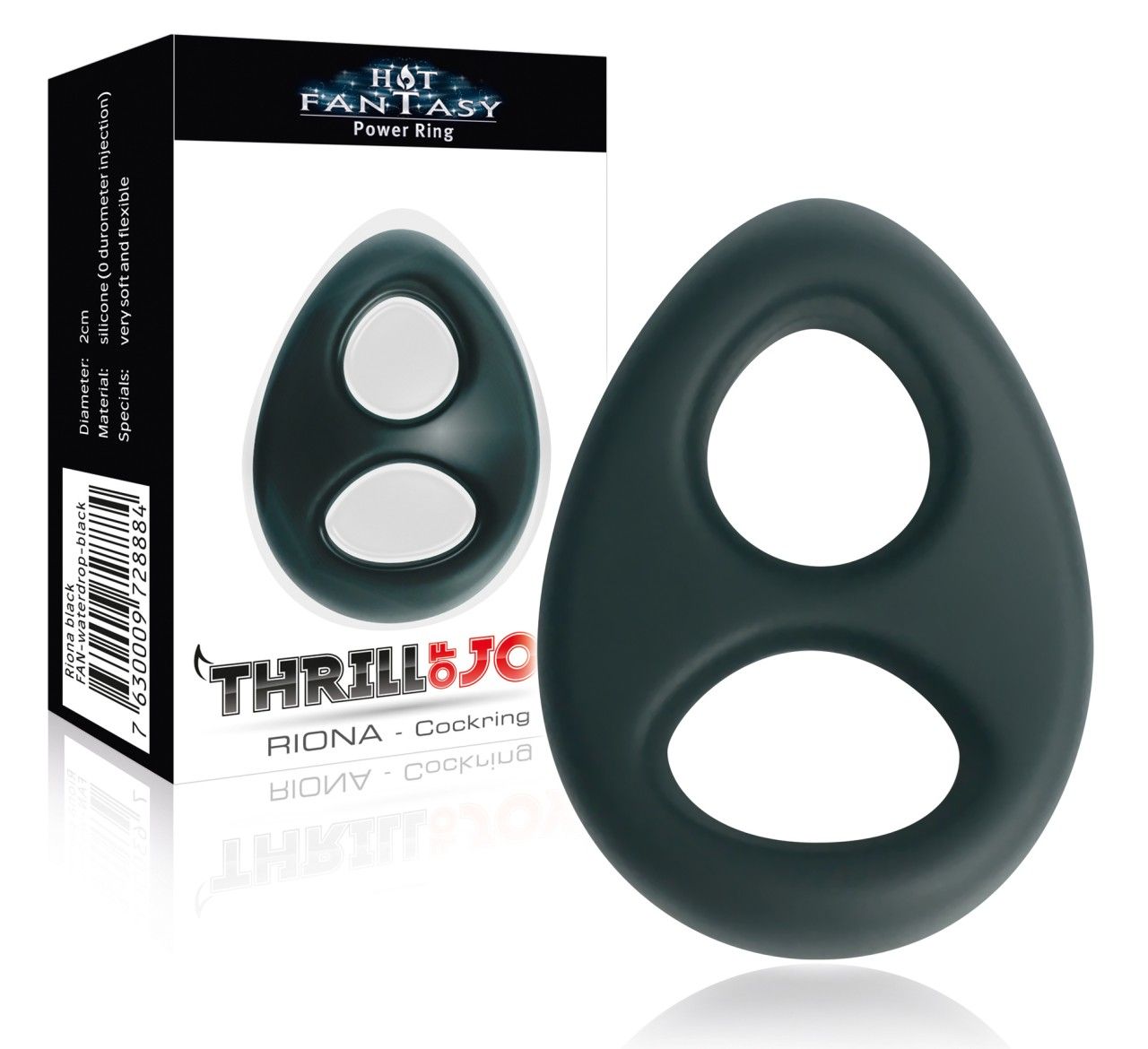 Zwarte siliconen cockring met twee ringen. Afmetingen: 2cm diameter.