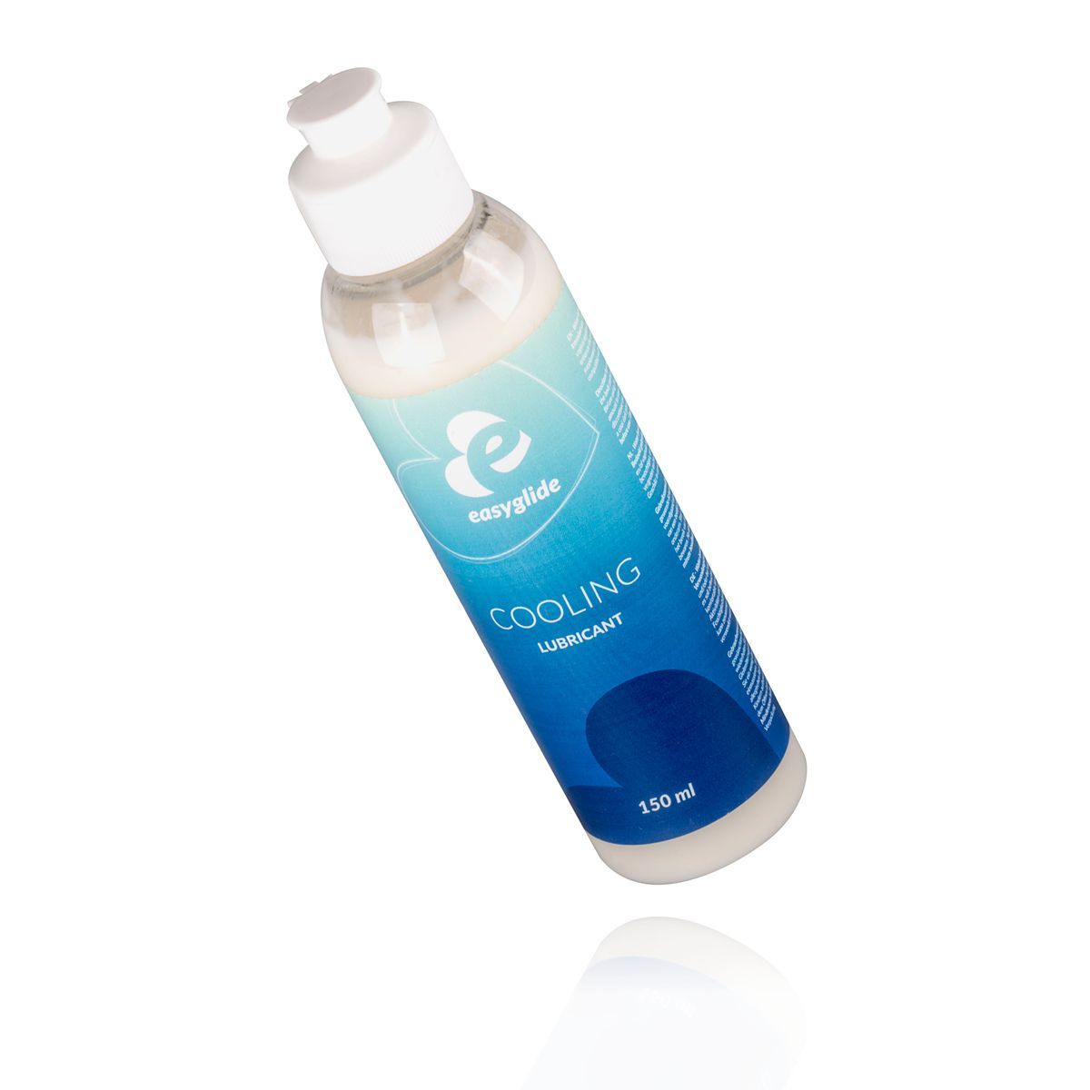 Flacon transparent incliné avec bouchon blanc. Inscription: easyglide, Cooling Lubricant, 150ml.