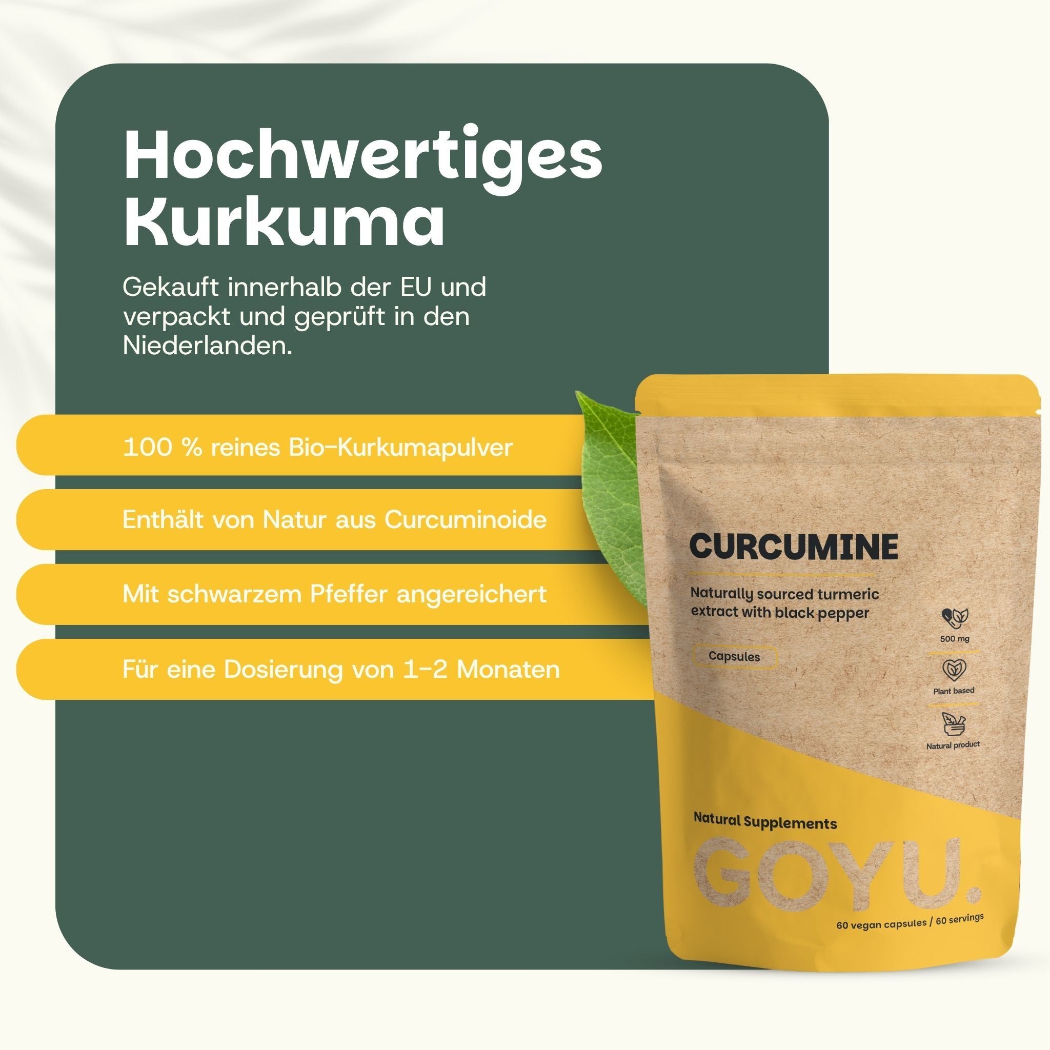 Hoogwaardig kurkumapoeder in capsulevorm, verrijkt met zwarte peper.