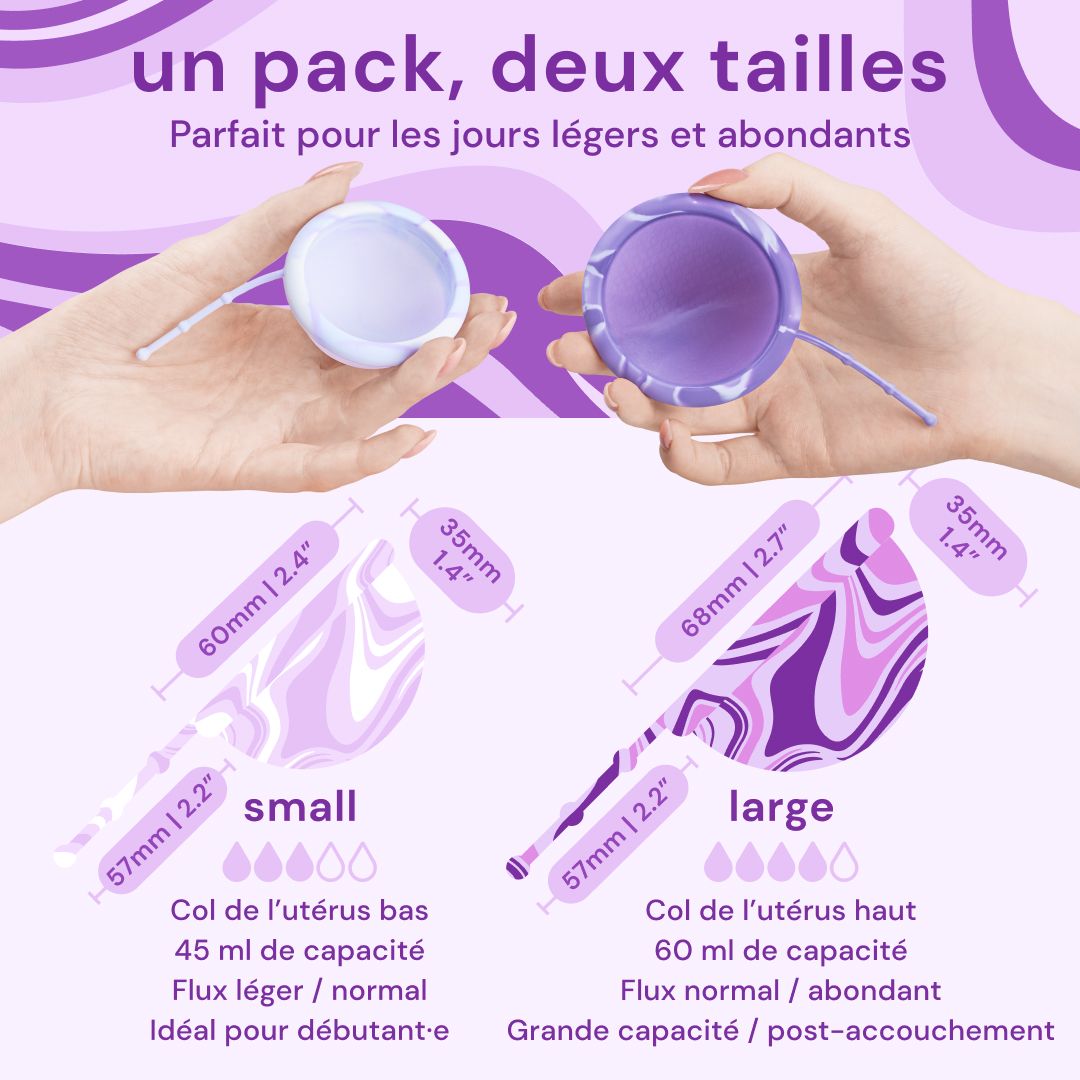 Disque menstruel violet (taille S) avec cordon.
