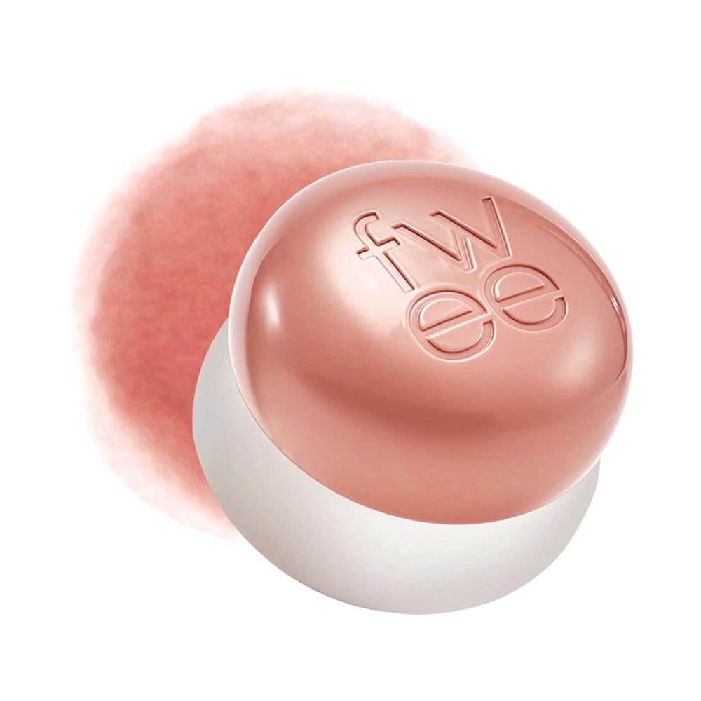Fwee poederpotje met roze deksel en logo, naast een kleurstaal.