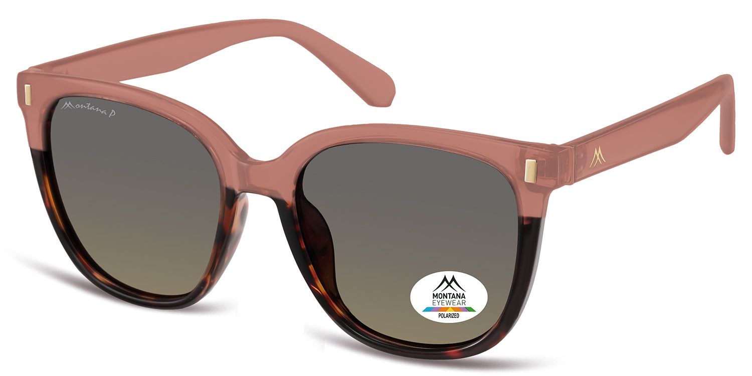 Bruine zonnebril met bruine glazen. Logo en polarisatie sticker. Gouden details op de pootjes.