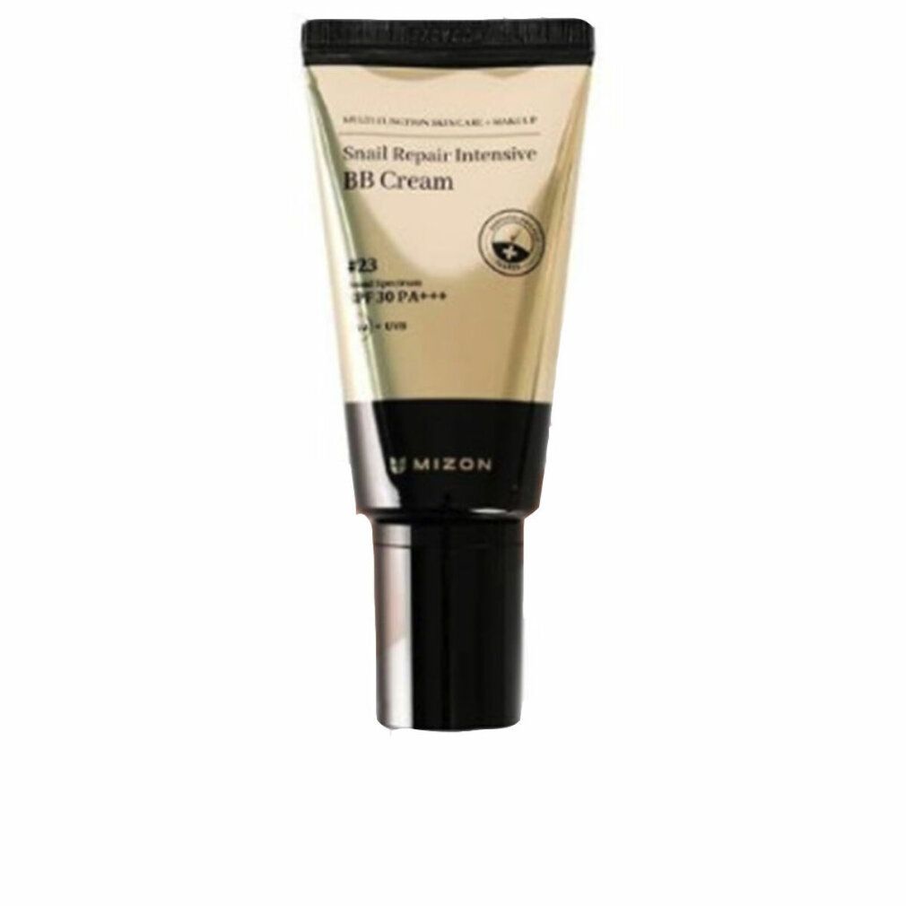 Tube de crème avec bouchon noir. Inscription: Snail Repair Intensive BB Cream #23. Marque Mizon.