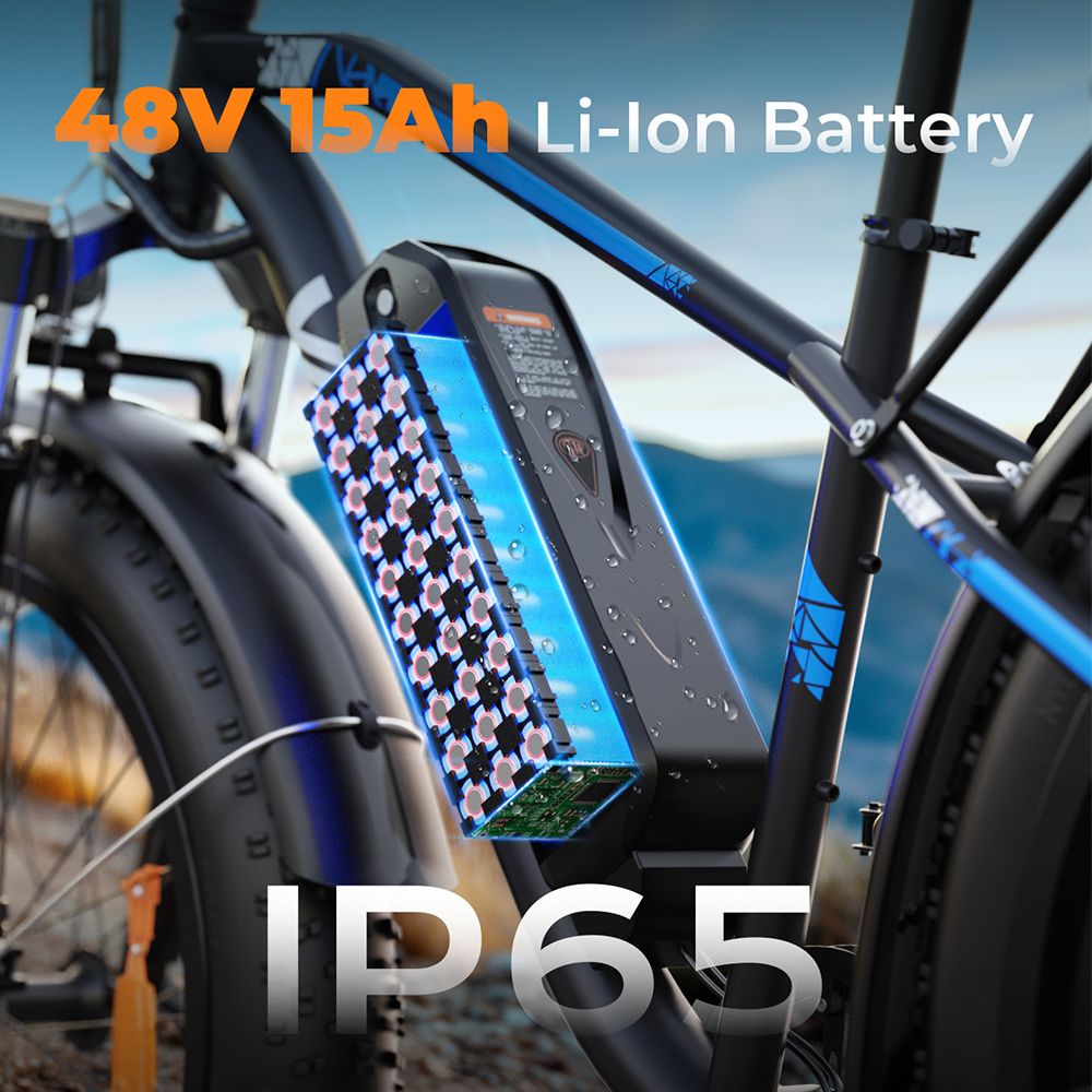 Batterie de vélo électrique avec batterie Li-ion 48V 15Ah. Texte : IP65.