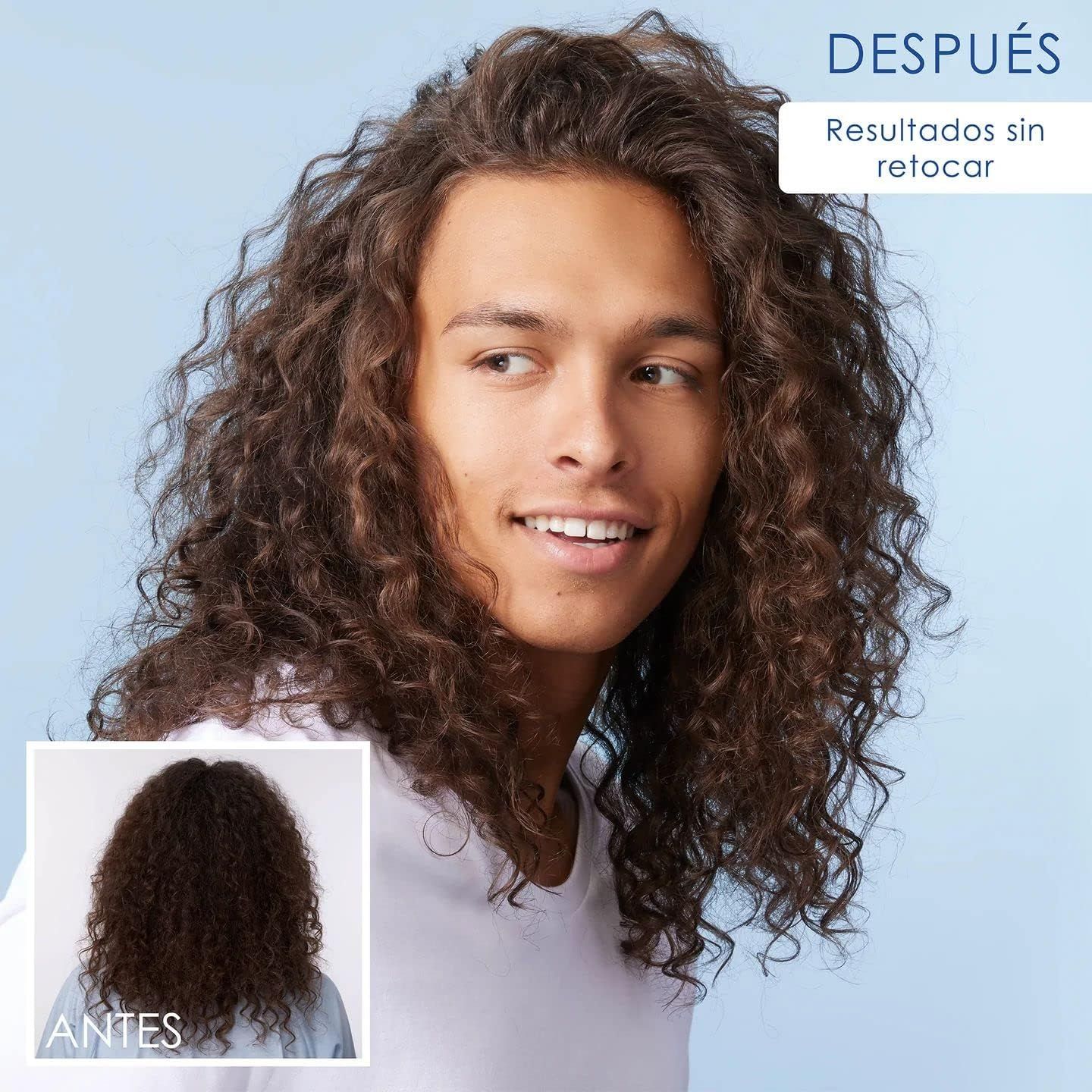 Man met krullend haar. Voor-en-na vergelijking. Na: krullend haar. Voor: kroeshaar.