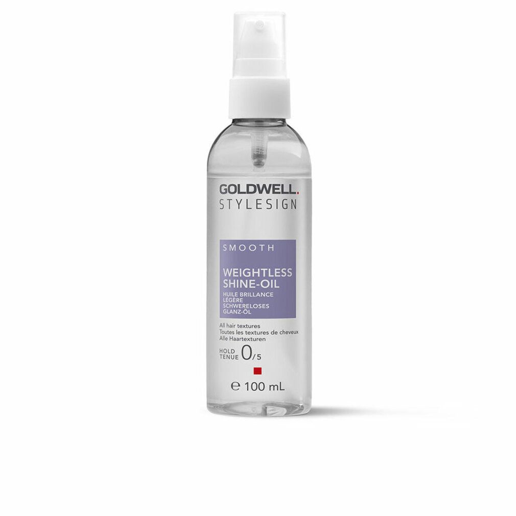 Goldwell StyleSign Smooth Weightless Shine-Öl. Transparante fles met spraykop. Paars etiket.