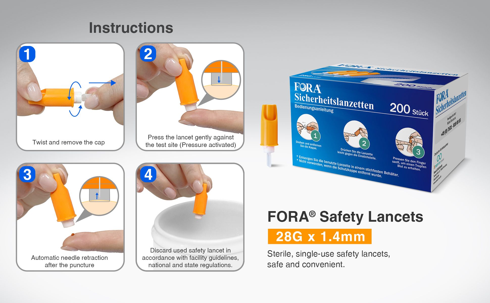 FORA Veiligheidslancetten - 28G (200 stuks) - The Tester