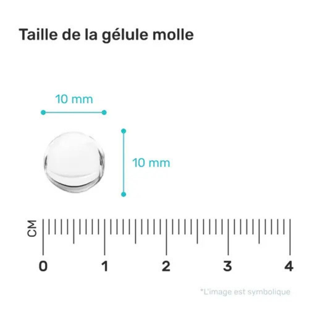 Image d'une gélule avec dimensions : 10 mm x 10 mm.