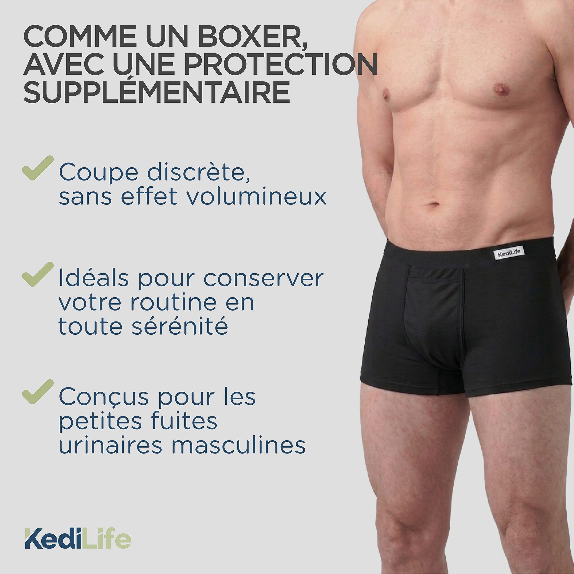 KediLife Boxers pour Incontinence Homme, Boxer Absorbants Noir
