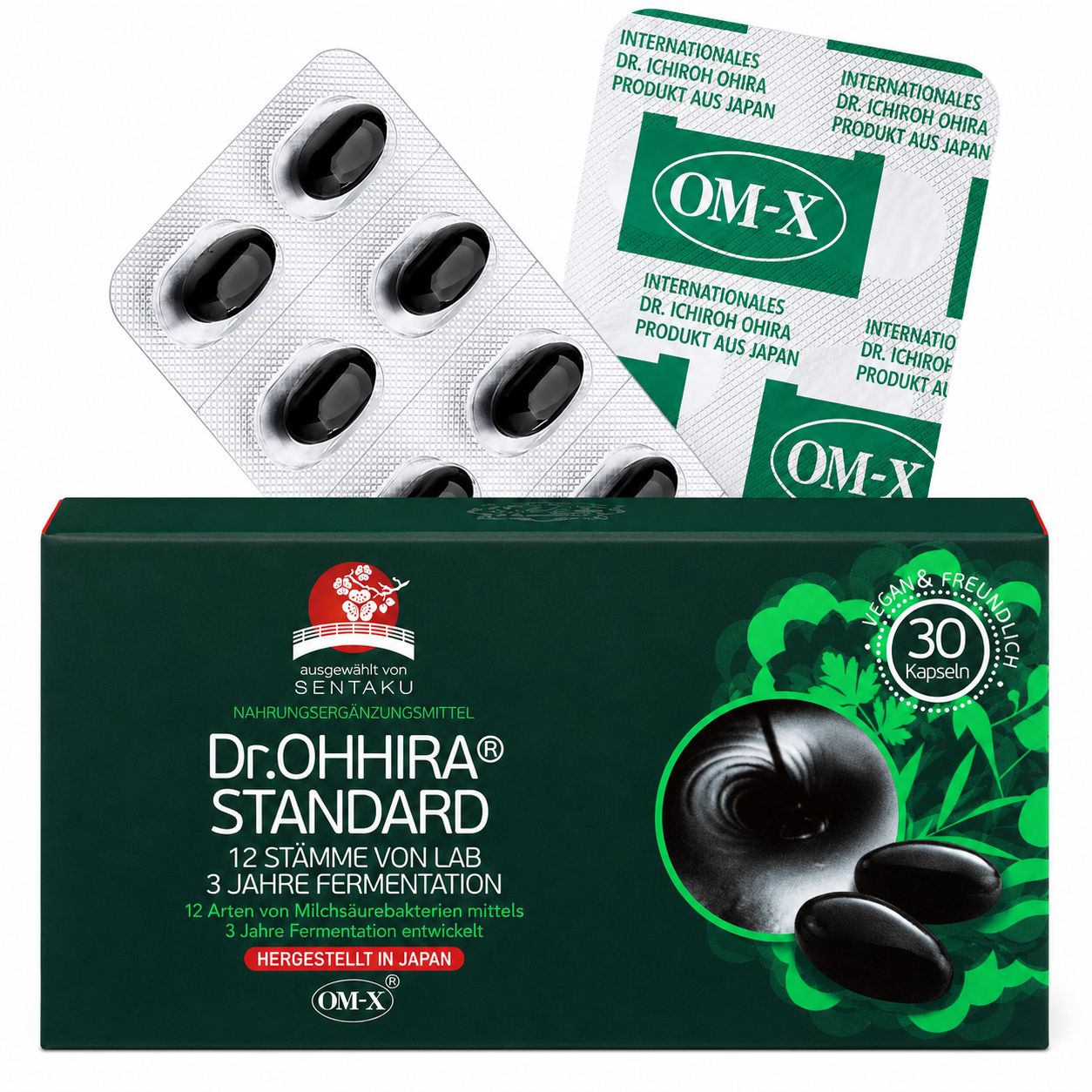 Emballage et plaquette de capsules probiotiques Dr. OHHIRA Standard.