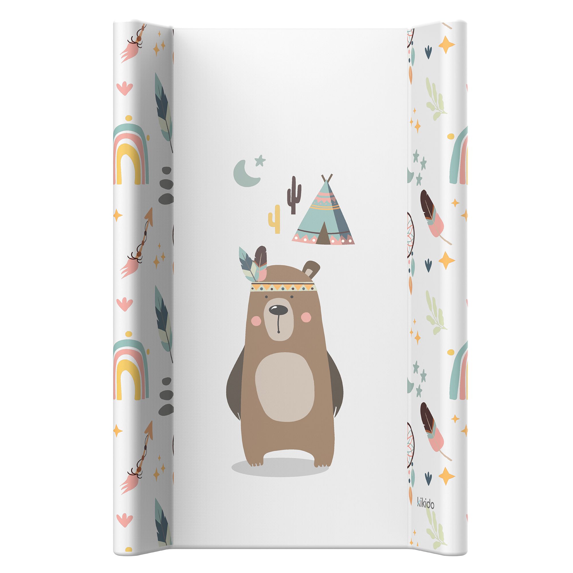 Matelas à langer avec motif ours et éléments tribaux, dimensions 50x70 cm.