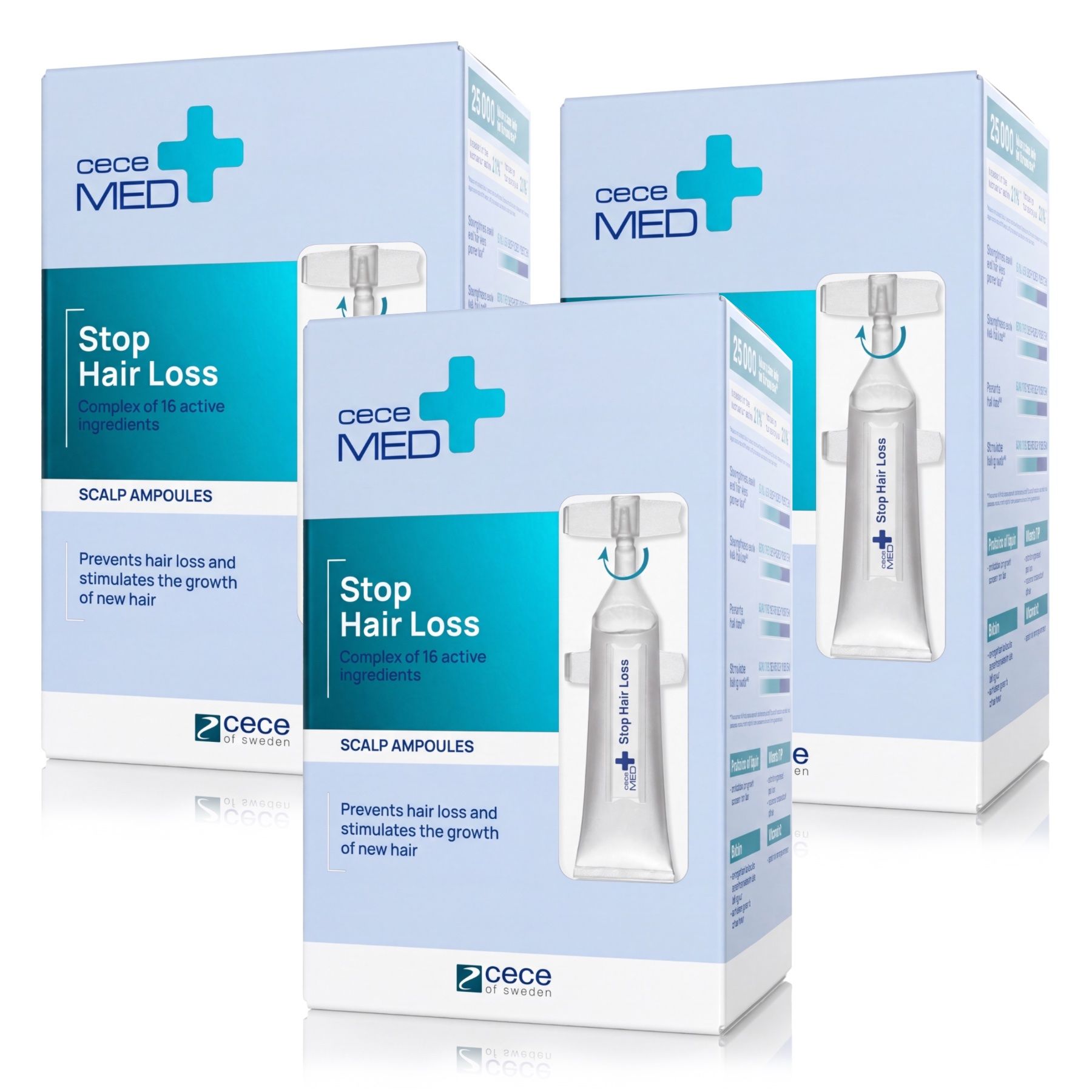 Cece Med Stop Hair Loss hoofdhuidampullen: 3 dozen met elk een ampul voor haargroeistimulatie.