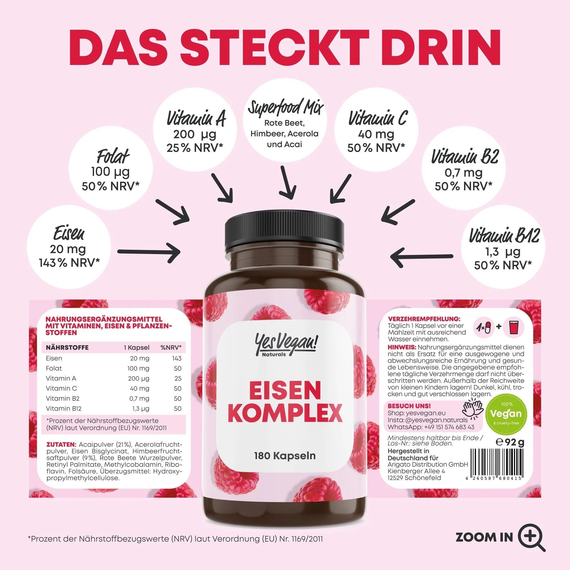 Bouteille de compléments alimentaires "Eisen Komplex", 180 gélules.