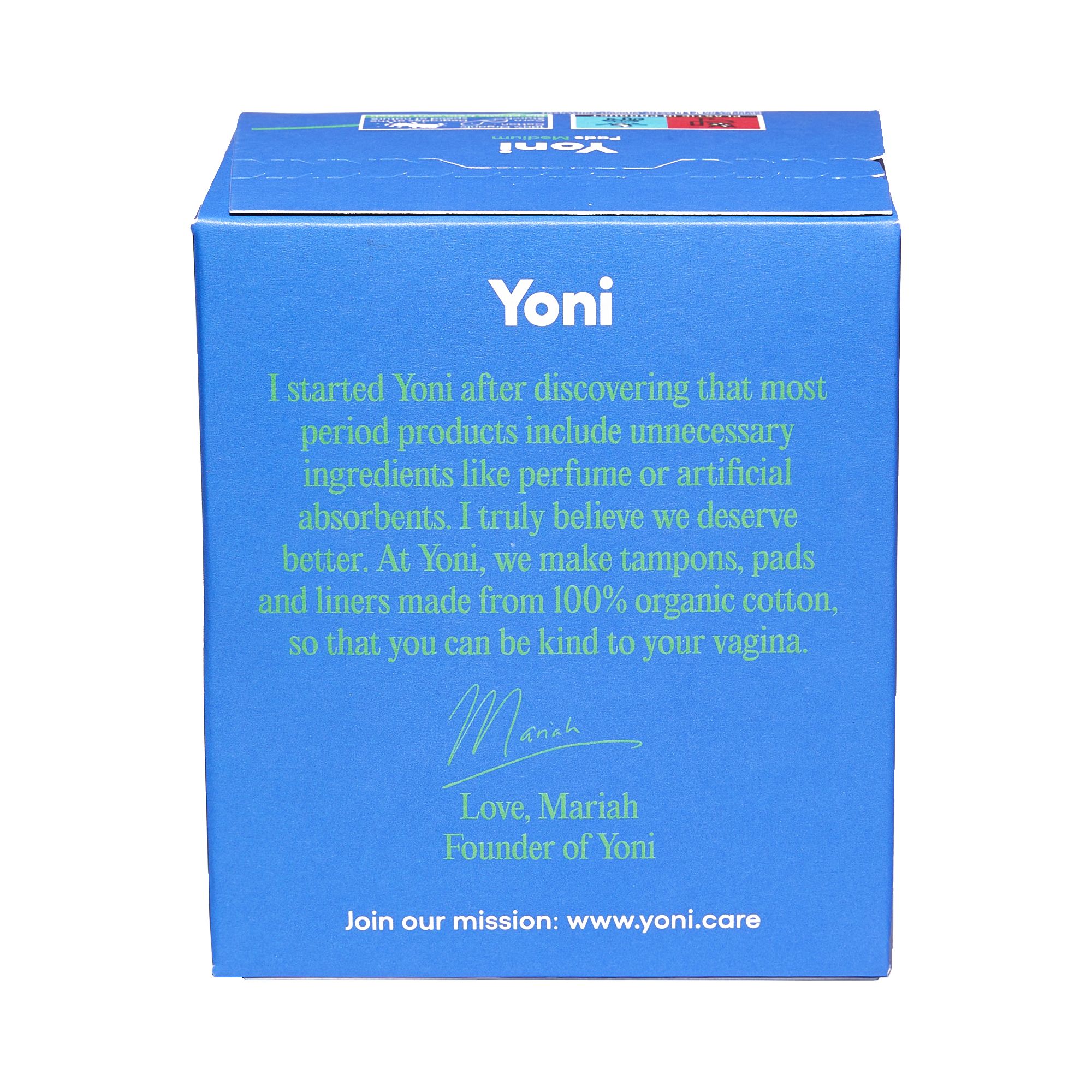 Dos d'une boîte bleue avec texte et signature de Mariah.