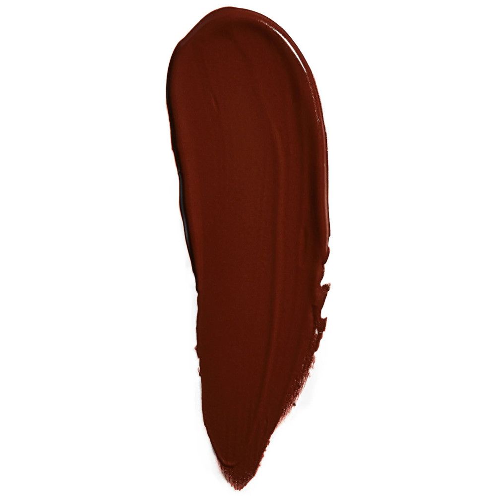 Échantillon de gloss brun foncé sur fond clair. Texture visible.
