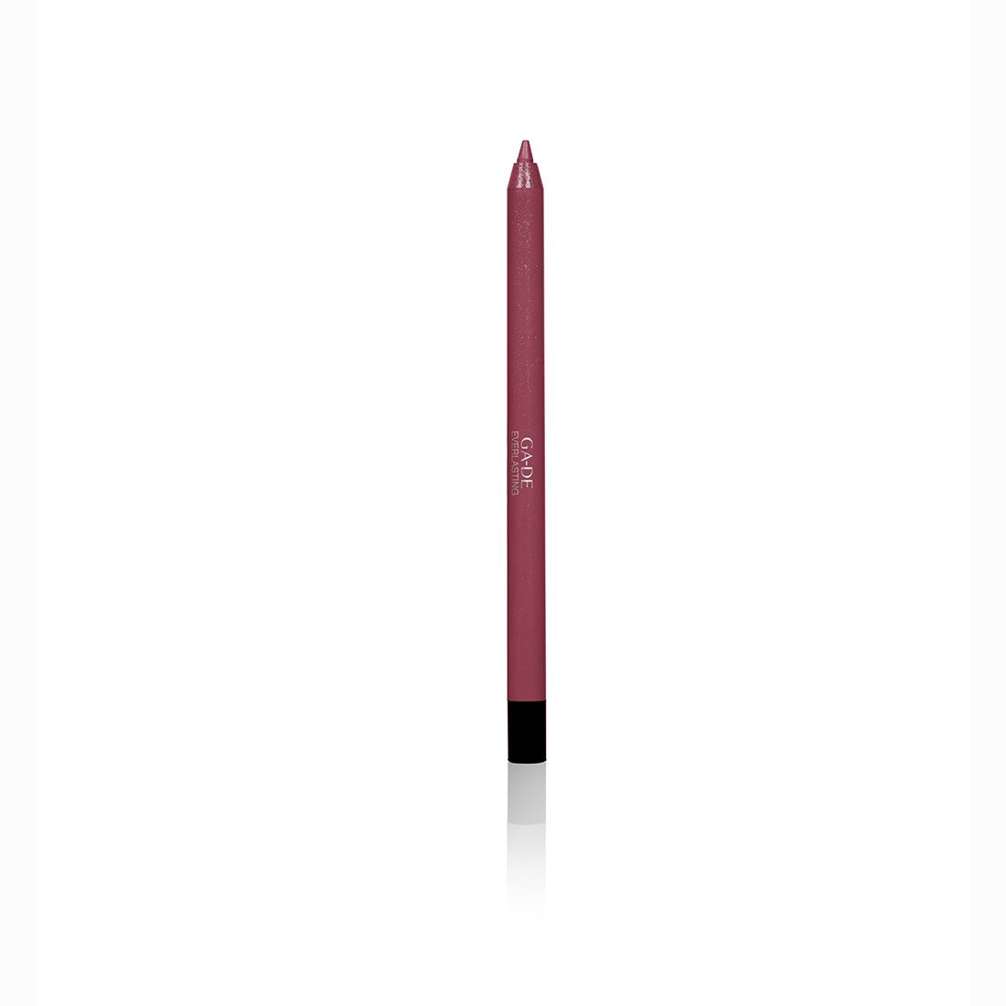 Roze lippenpotlood. De tekst "GA-DE" staat op de potlood. Zwarte punt en zwart uiteinde.