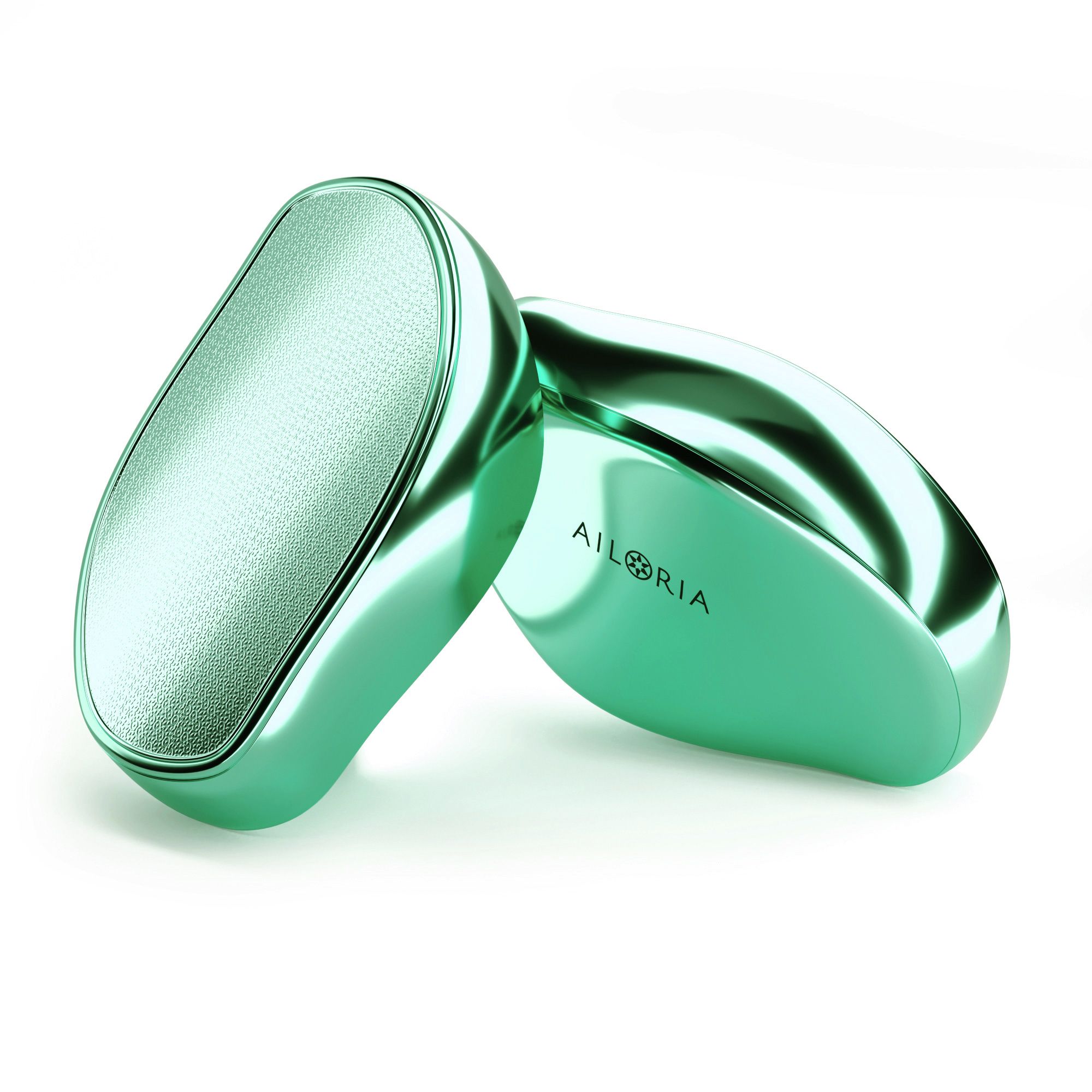 Deux appareils de soin des pieds ovales verts. Surface brillante, logo AILORIA visible.