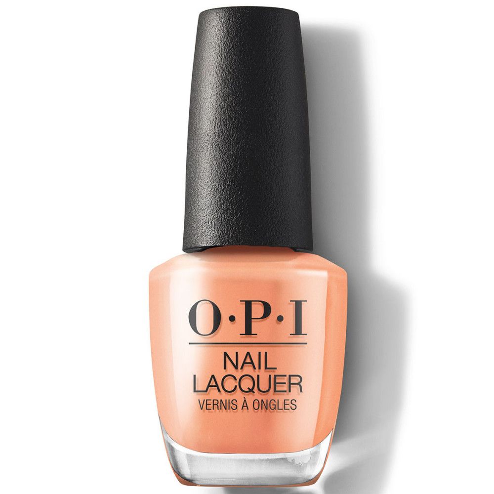 OPI nagellakfles, oranje, zwarte dop. Opschrift.