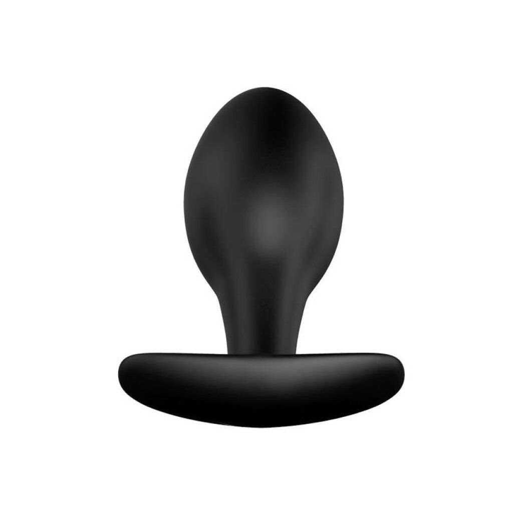 Zwarte siliconen anale plug, voorkant.