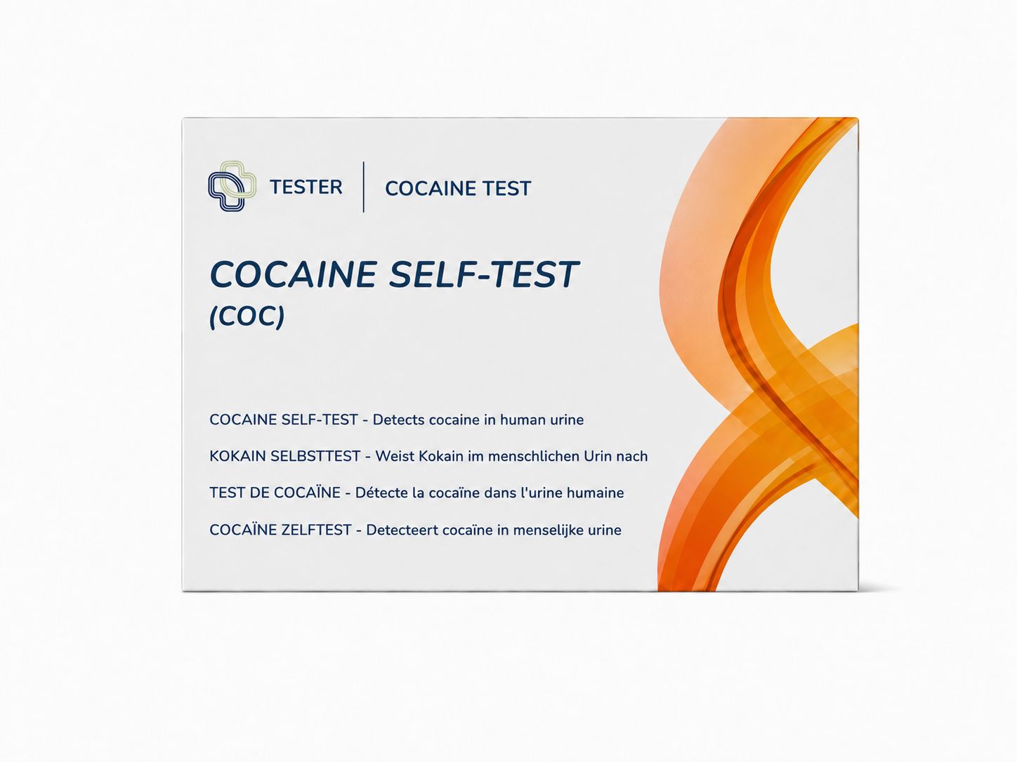 Verpakking van een Cocaine zelftest (COC) voor detectie van cocaïne in urine.
