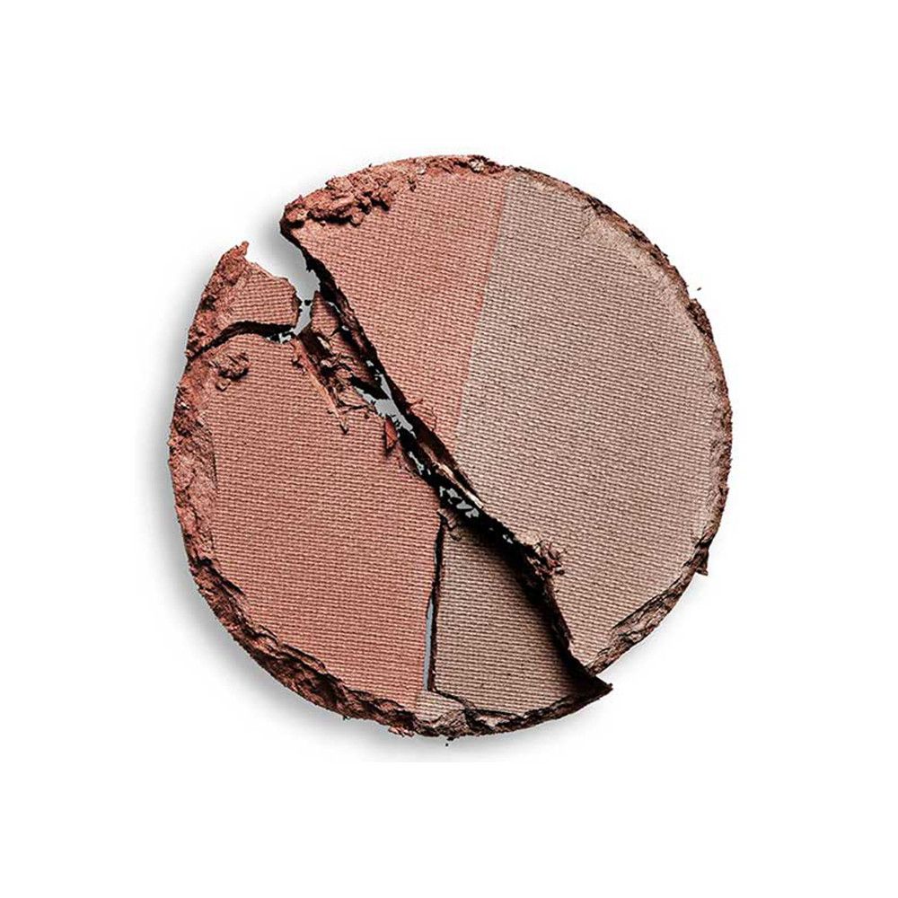 Poudre à sourcils ronde, divisée en trois segments. Différentes nuances de brun. Cassée.