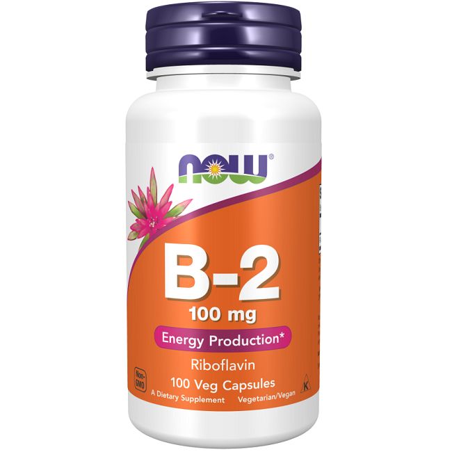 Now Foods Vitamine B-2 100 mg capsules pour la production d'énergie. Contient 100 capsules végétales.