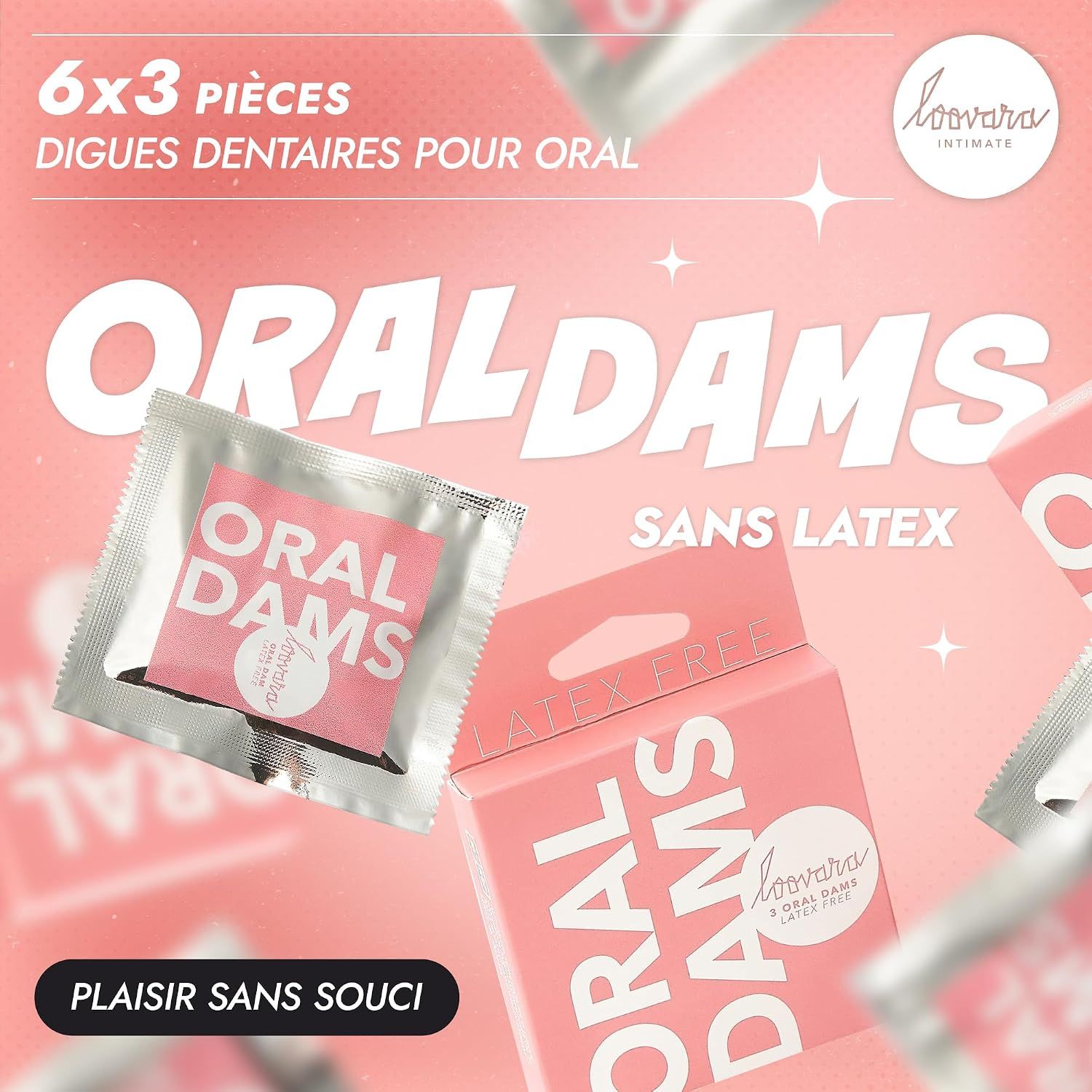 Loovara Lingettes buccales 18 pièces sans latex - Lot économique 6x3 - Oral Dams Latex Free - Linge