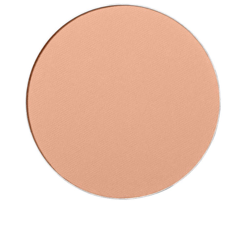 Recharge de poudre compacte beige clair, de forme ronde. Surface lisse et couleur claire.