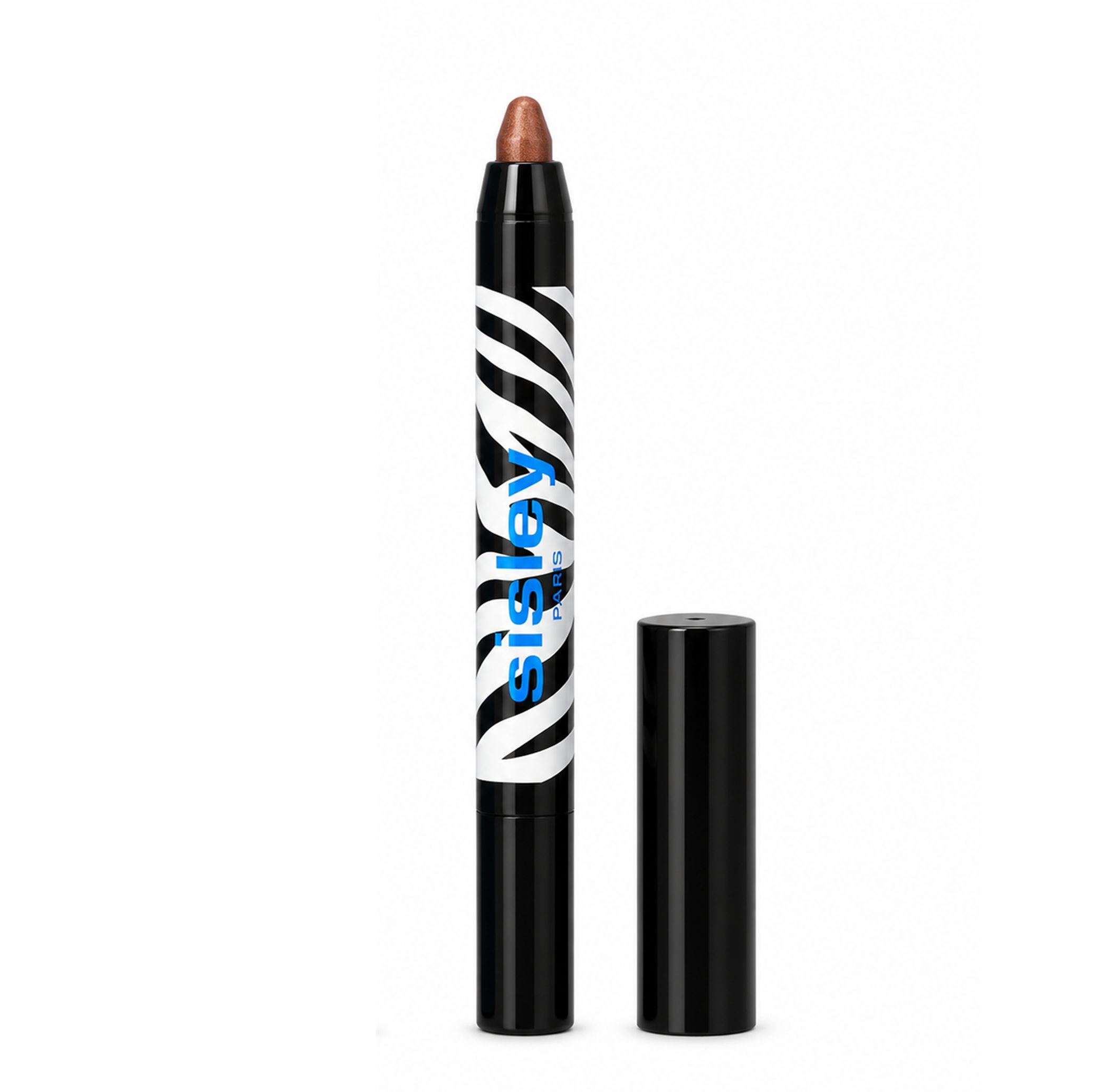 Sisley Phyto-Eye Twist crayon fard à paupières bronze, motif zèbre. Bouchon à côté.