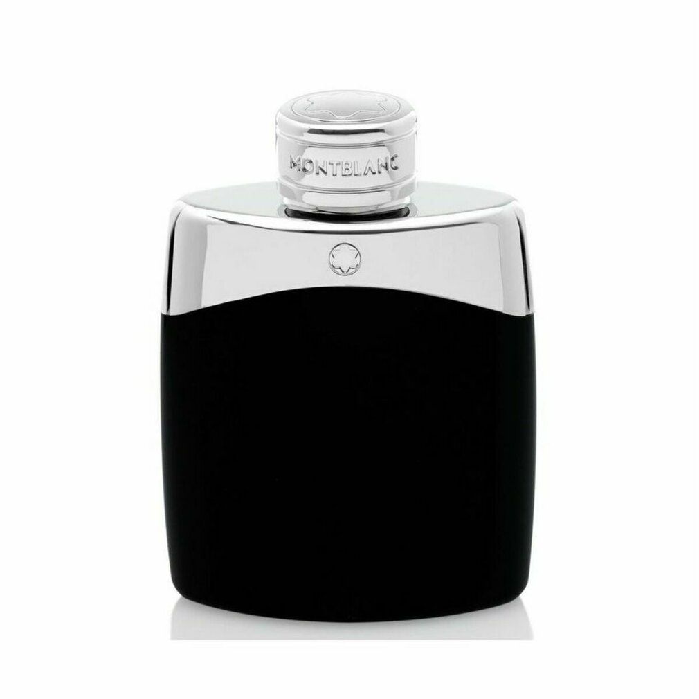 Montblanc Legend Eau de Toilette flacon, zwarte body, zilveren bovenzijde.