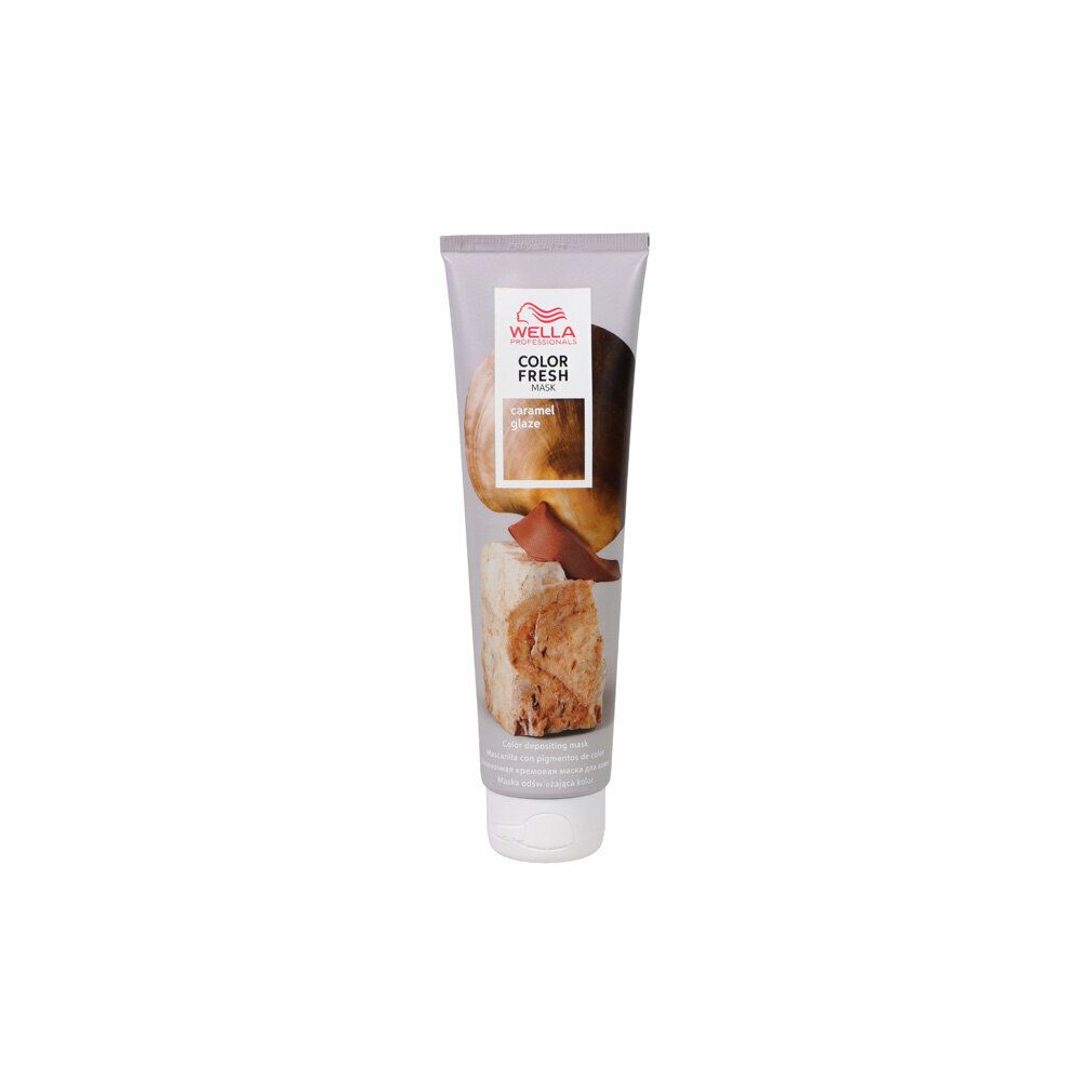 Wella Color Fresh Mask tube. Productafbeelding en tekst. Caramel tint. Witte schroefdop.
