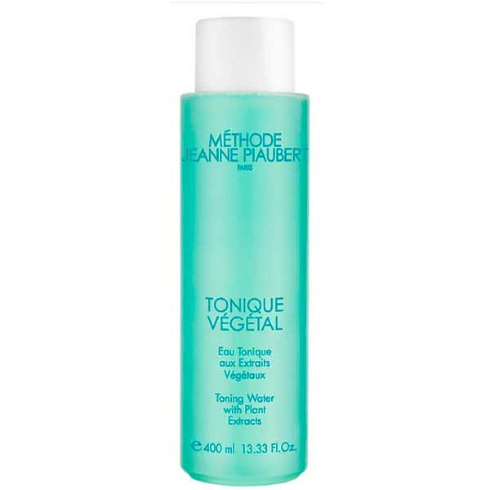 Jeanne Piaubert Toner Végétal sans alcool : Flacon de 400 ml de liquide clair, vert translucide, bouchon blanc.