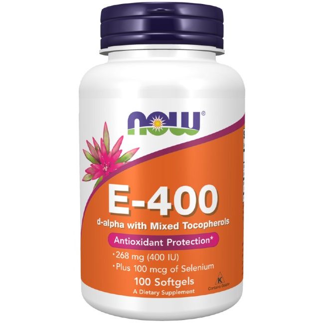 Now Foods E-400 capsules avec sélénium. Soutien antioxydant. 100 gélules molles.