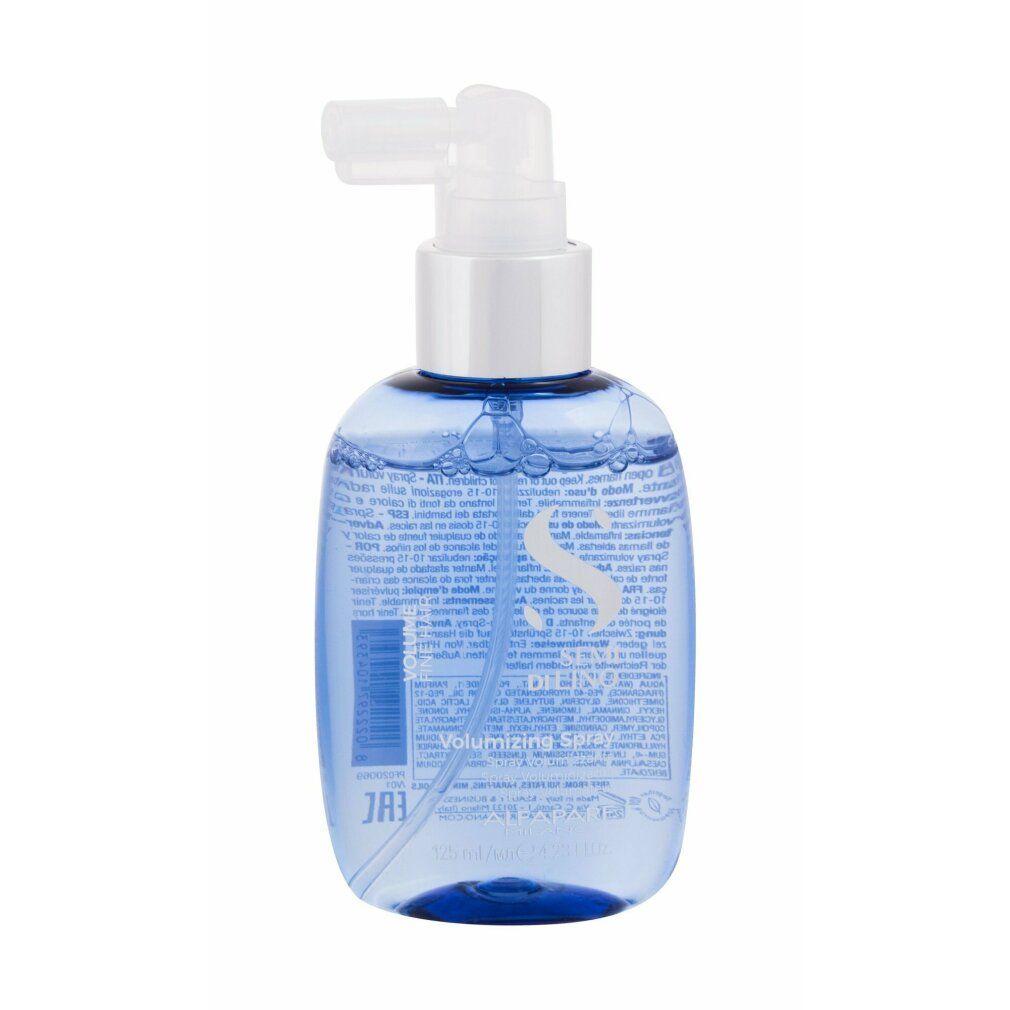 Flacon bleu avec pompe blanche et embout applicateur. Contient un liquide clair.