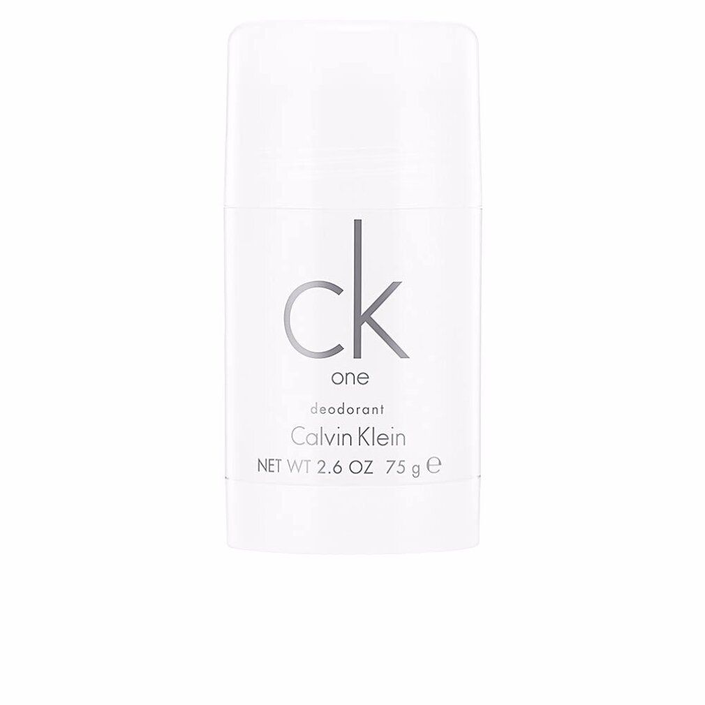 Stick déodorant blanc Calvin Klein One. Inscription: ck one, déodorant, Calvin Klein. Écriture noire.