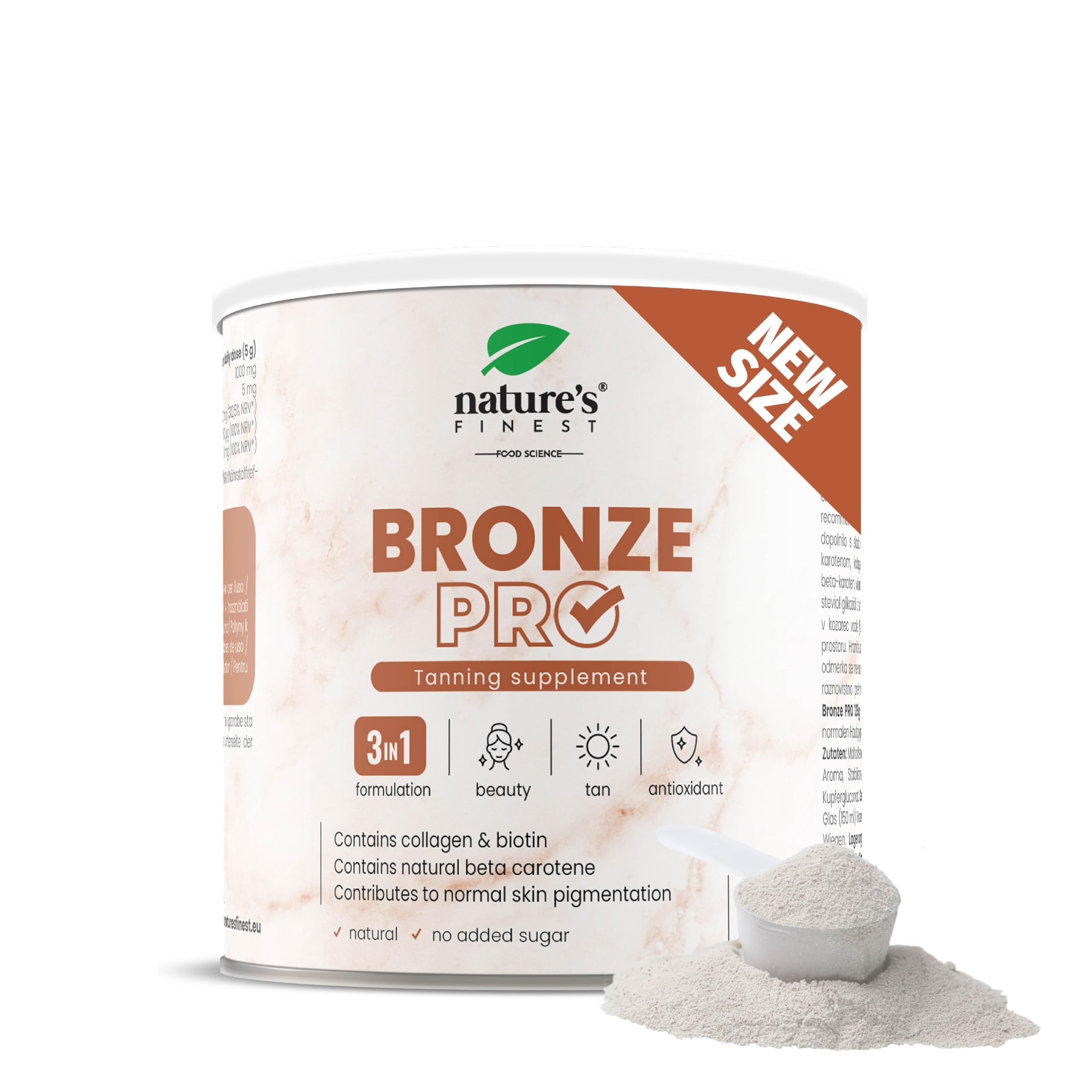 Blikje Bronze PRO Tanning Supplement, 3-in-1 formule, huidpigmentatie.