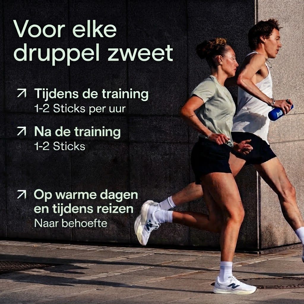 Rennend paar in actie. Advies: 1-2 sticks per uur tijdens training.