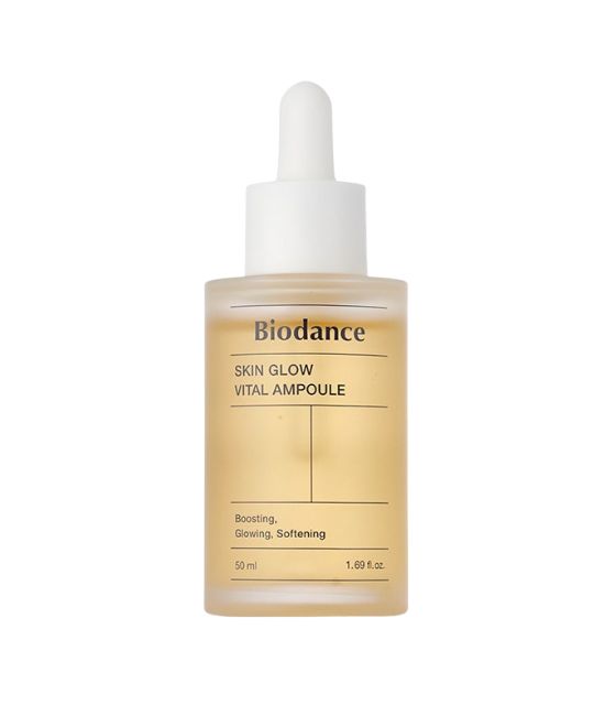 BIODANCE Skin Glow Vital Ampoule serum in glazen fles met druppelaar. Gele vloeistof, 50 ml.