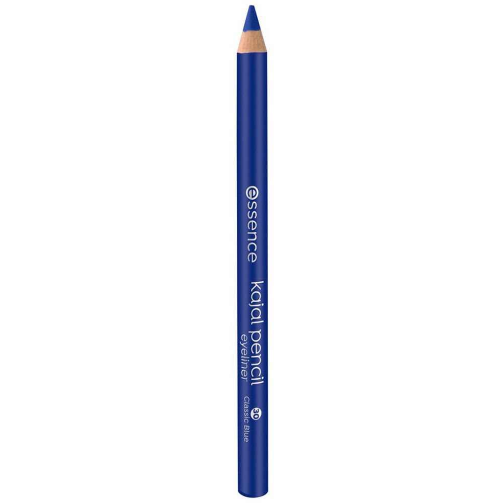 Crayon kajal bleu Essence. Inscription: Kajal Pencil Eyeliner. Couleur: Bleu classique. Pointe taillée.