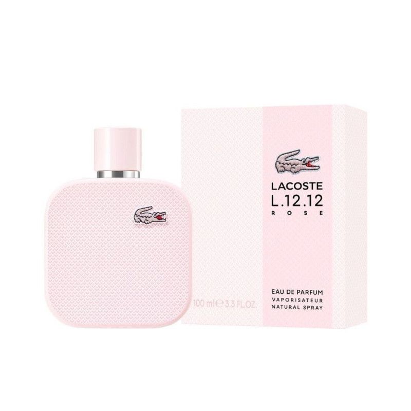 Flacon et boîte Lacoste L.12.12 Rose Eau de Parfum 100ml.