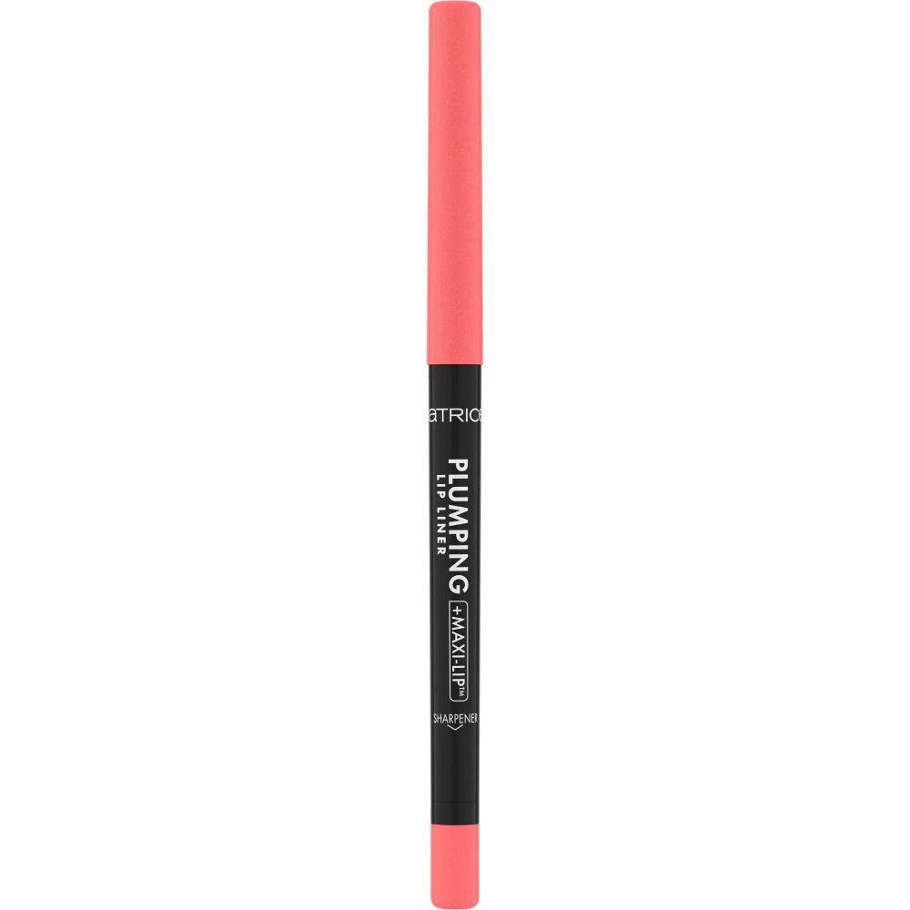 Perzik kleurige lipliner. Zwarte pen met roze punt en tekst. Productnaam: PLUMPING LIP LINER.