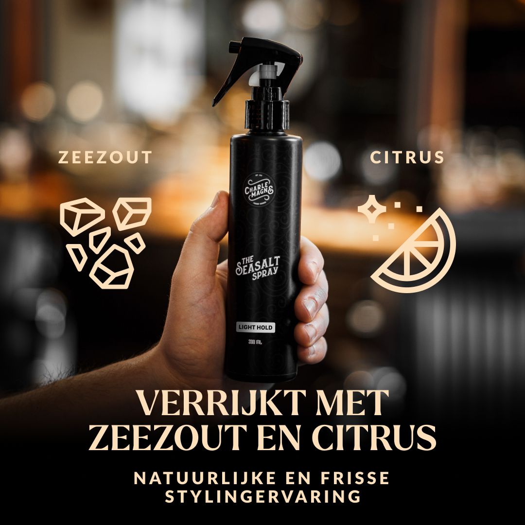 Zwarte spuitfles met zeezout en citrus symbolen.