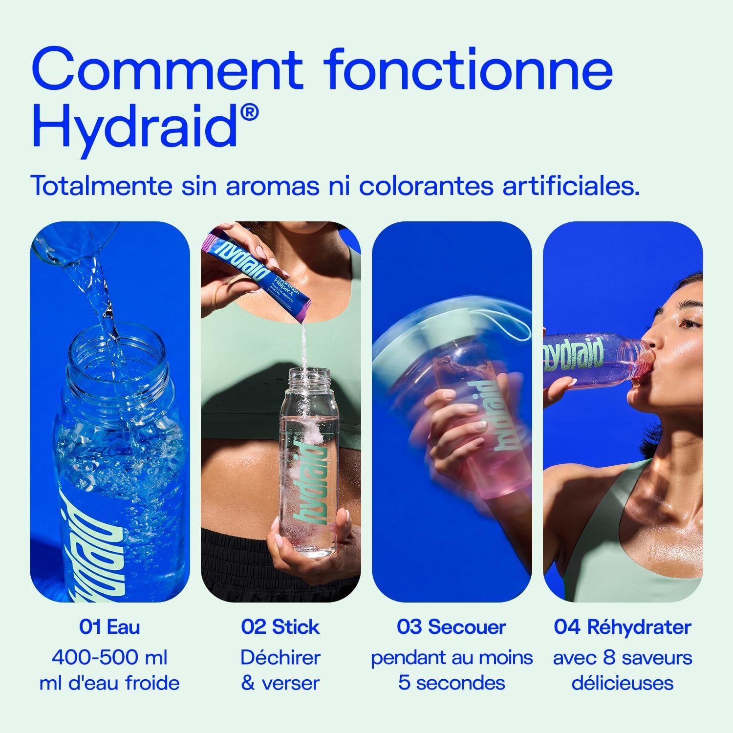 Instructions étape par étape: dissoudre Hydraid dans l'eau et secouer.