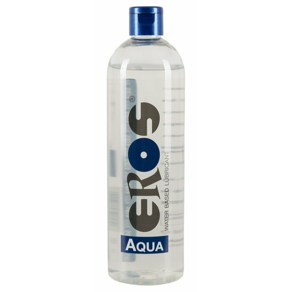 Eros Aqua glijmiddel op waterbasis in een doorzichtige fles met blauwe dop.