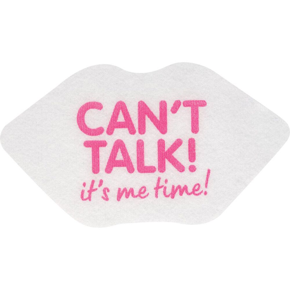 Masque pour les lèvres blanc avec texte rose: CAN'T TALK! it's me time!