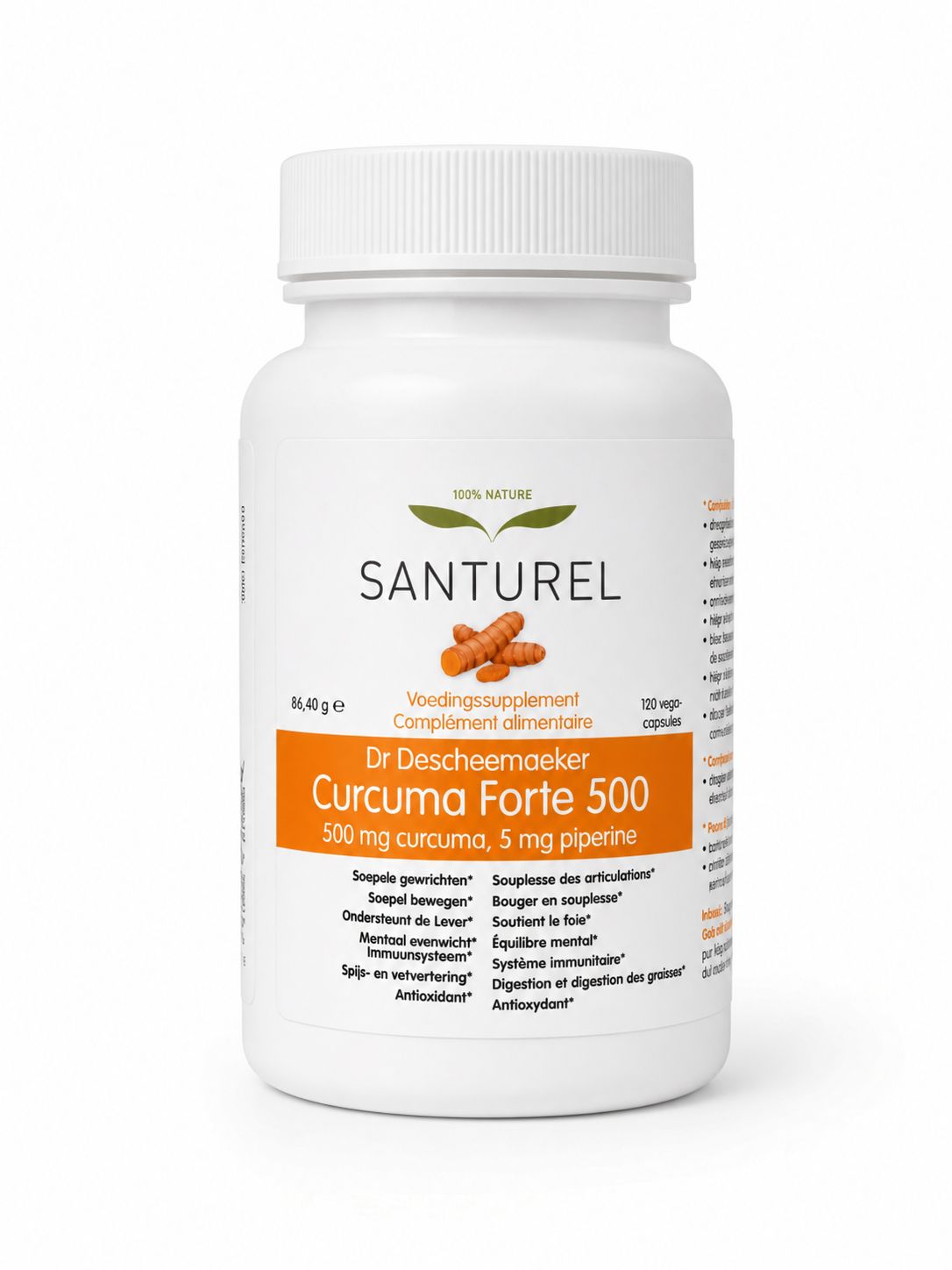 Santurel Curcuma Forte 500 – Curcuma concentré 95 % de Curcuminoïdes & 5 mg de Pipérine