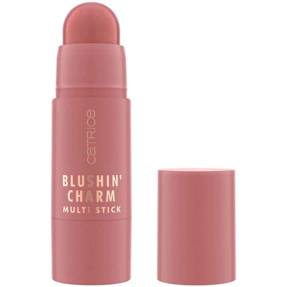Catrice Blush Stick. Bâton rose avec capuchon retiré. Nom du produit et marque visibles.