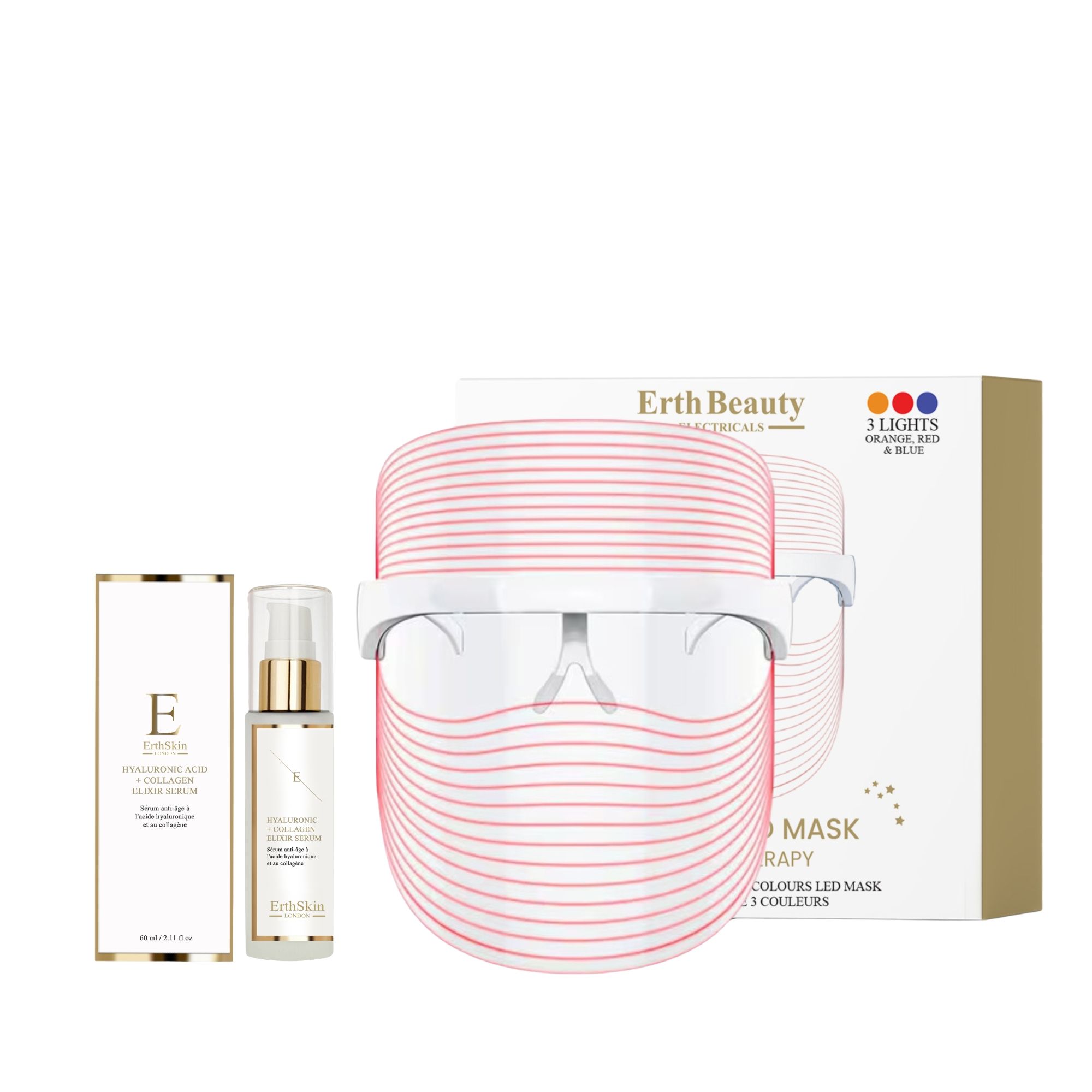 ErthSkin London Masque LED 3 Couleurs Duo Acide Hyaluronique Collagène