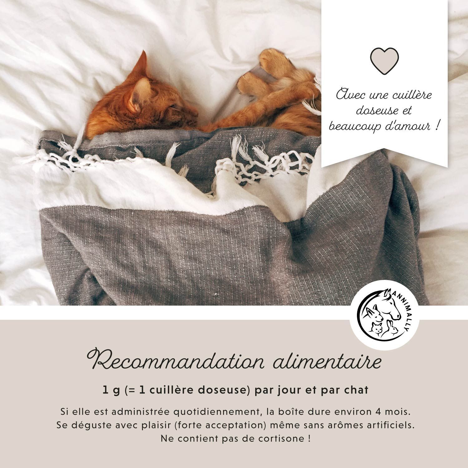 Pot avec texte. Chat regardant. 120g. Avec cuillère doseuse.