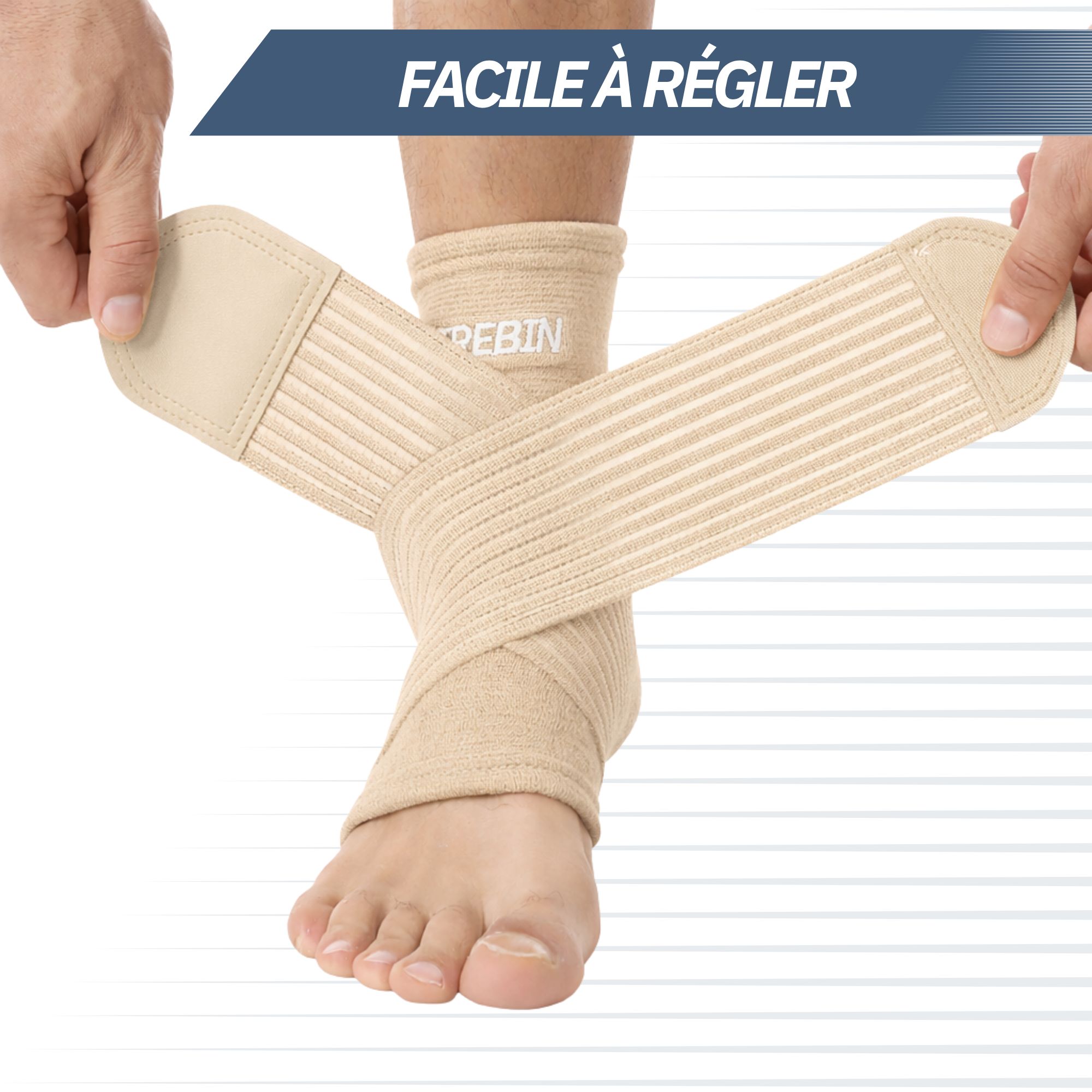 Mise en place d'une chevillère réglable avec fermeture velcro.